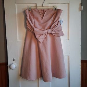 CHARLOTTE RUSSE NWT Blush Pink Strapless Bow Fit and Flare Dress LARGE